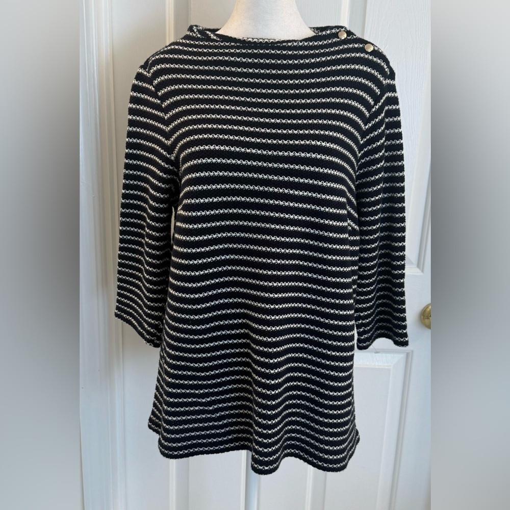 Talbots Plus Women's X Navy White Striped Knit Pullover Sweater 3/4 Sleeve